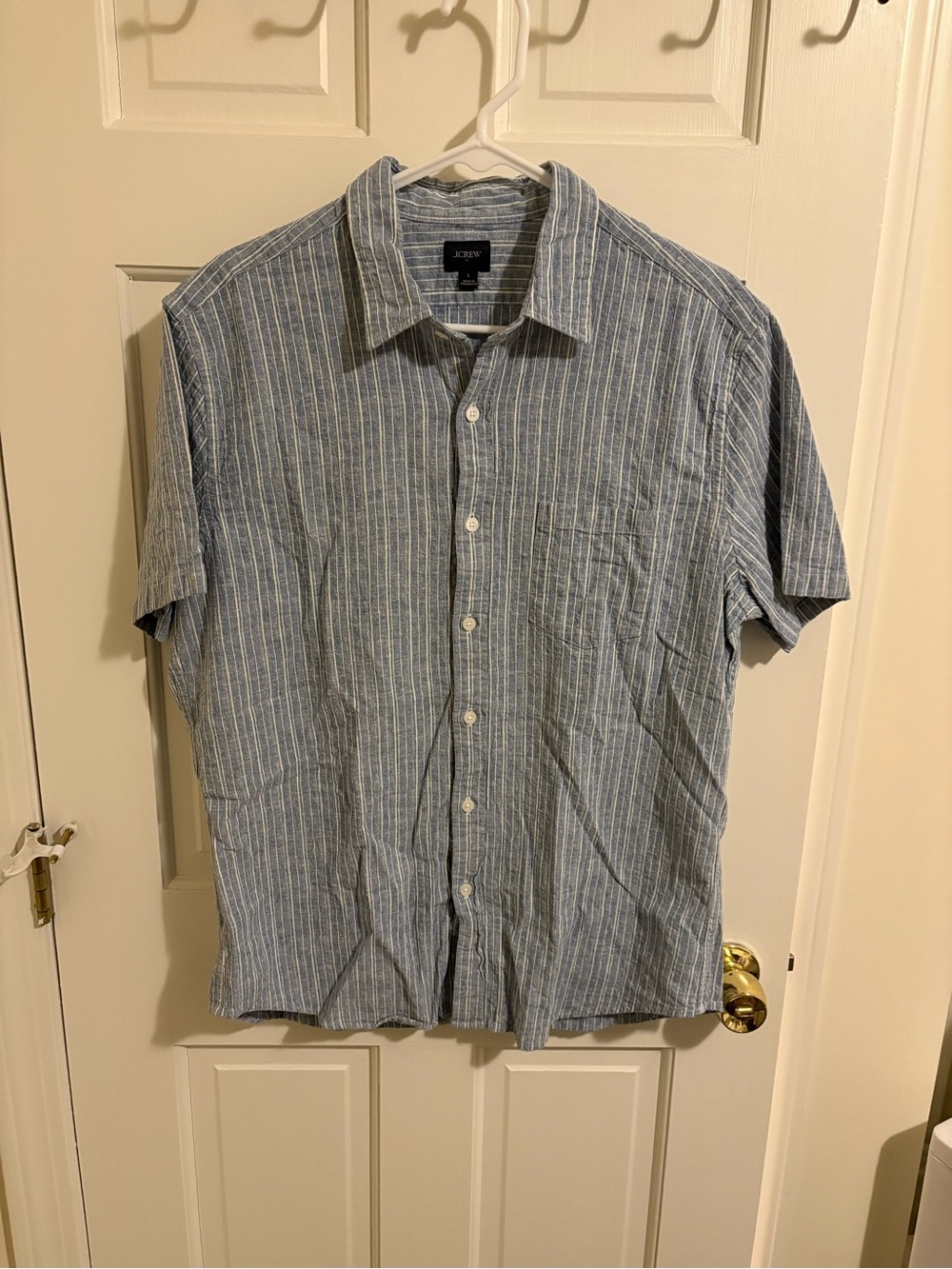 J. Crew Blue and White Vertical Stripe Short-Sleeve Button-Down